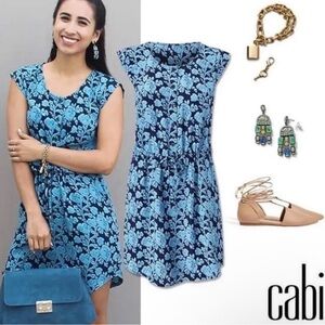 CAbi #5265 Java Mini Dress Cap Sleeves in Blue Floral Print Size Large